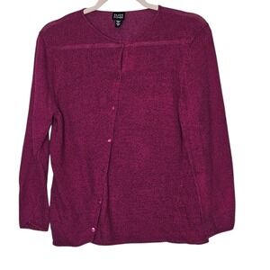 Eileen Fisher Linen Blend Cardigan Magenta‎ Purple Knit Lagenlook Asymmetric L